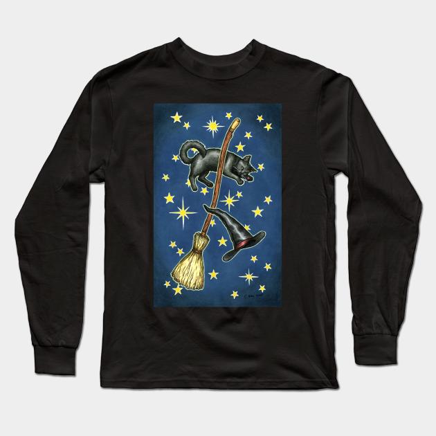 Everyday Witch Tarot - Witchy Cat Card Back Long Sleeve T-Shirt by Elisabeth Alba